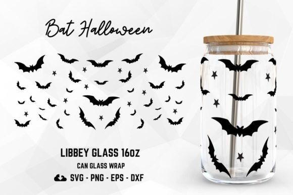 Bat Halloween 16oz Libbey Can Glass SVG