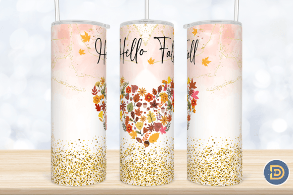 Glitter Hello Fall 20Oz Tumbler Wrap PNG