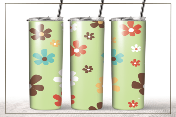 Green Groovy Flowers Retro Tumbler Wrap