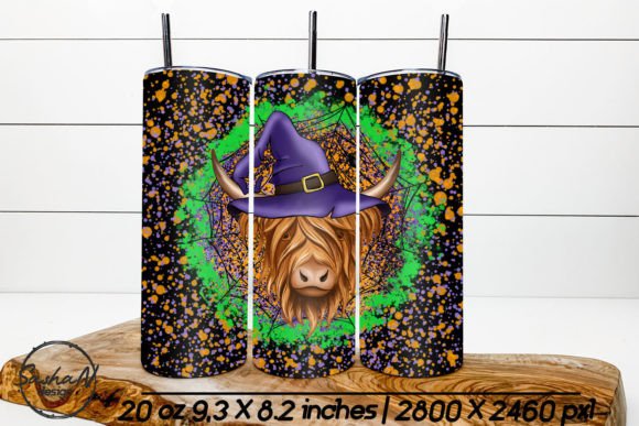 Halloween Tumbler Wrap, Highland Cow PNG